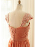 Beaded Cap Sleeves Twisted Knot Front Chiffon Bridesmaid Dress